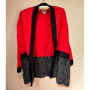 Kupu Kupu Womens Small Open Front Kimono Cardigan Asian-Inspired Red Black